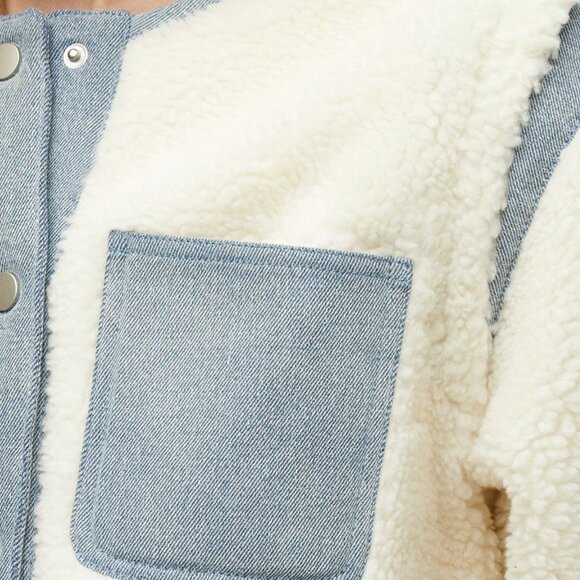 Veronica Beard Surrey Sherpa Jacket Cream Denim Trim Size Large New Tag $598 - Picture 3 of 10